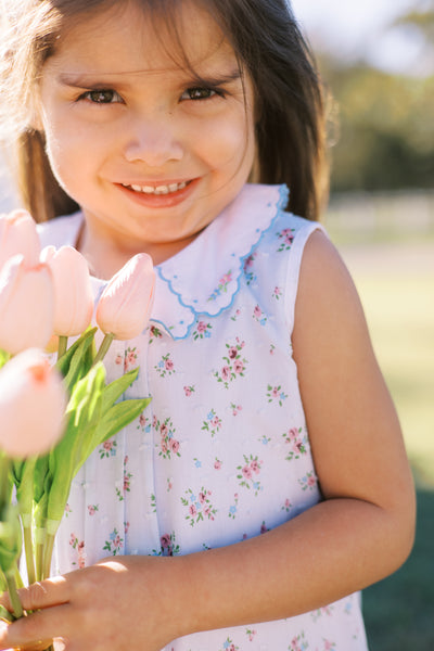 The Proper Peony Classic Bea Blue Floral Swiss Dotted Dress