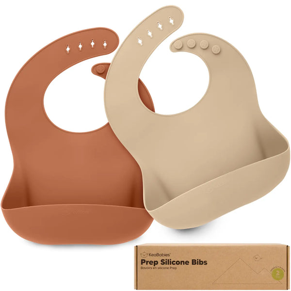 KeaBabies 2-Pack Prep Silicone Bibs For Babies - Terracotta