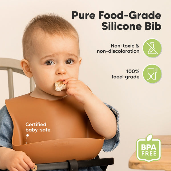 KeaBabies 2-Pack Prep Silicone Bibs For Babies - Terracotta