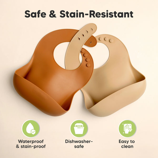 KeaBabies 2-Pack Prep Silicone Bibs For Babies - Terracotta