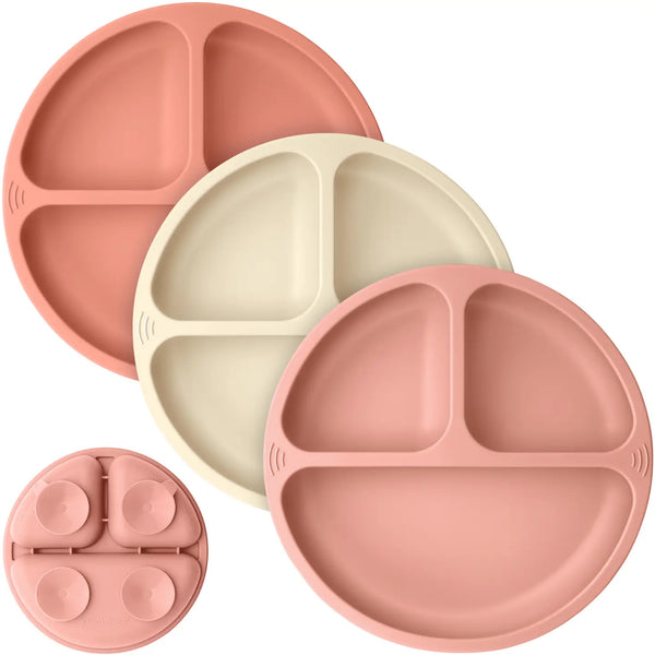 KeaBabies 3-Pack Prep Silicone Plate Roseate