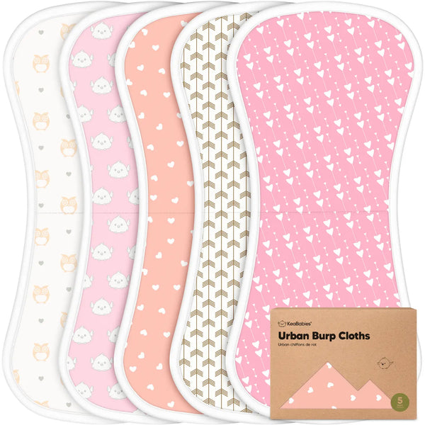 KeaBabies 5-Pack Urban Burp Cloths Sweet Charms