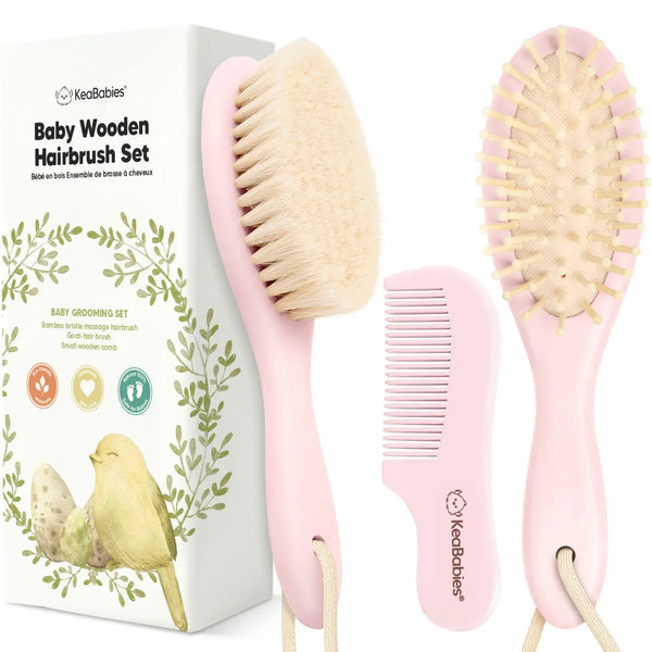 KeaBabies Baby Hair Brush and Comb Set - Blush