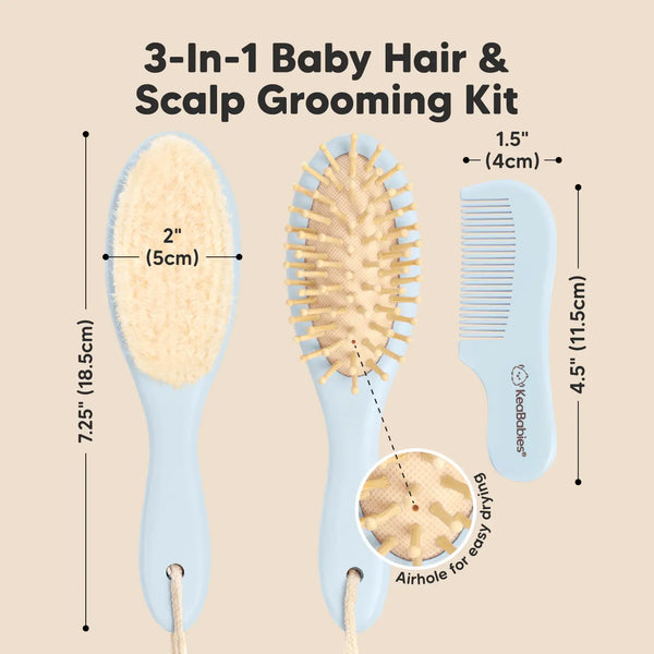 KeaBabies Baby Hair Brush and Comb Set -Frost