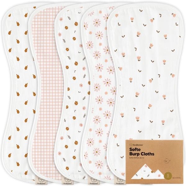 KeaBabies 5-Pack Softe Burp Cloths - Petals