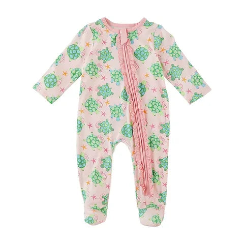 Mud Pie Baby Girls Bamboo Sleeper, Pink Turtle